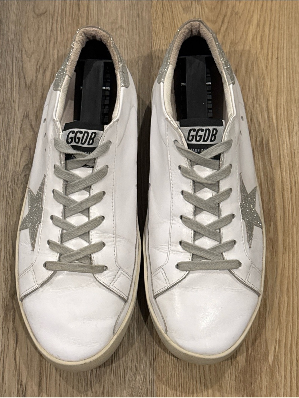 Golden Goose Superstar Mens Sneakers Silver Glitter Star & Back Size 11/44